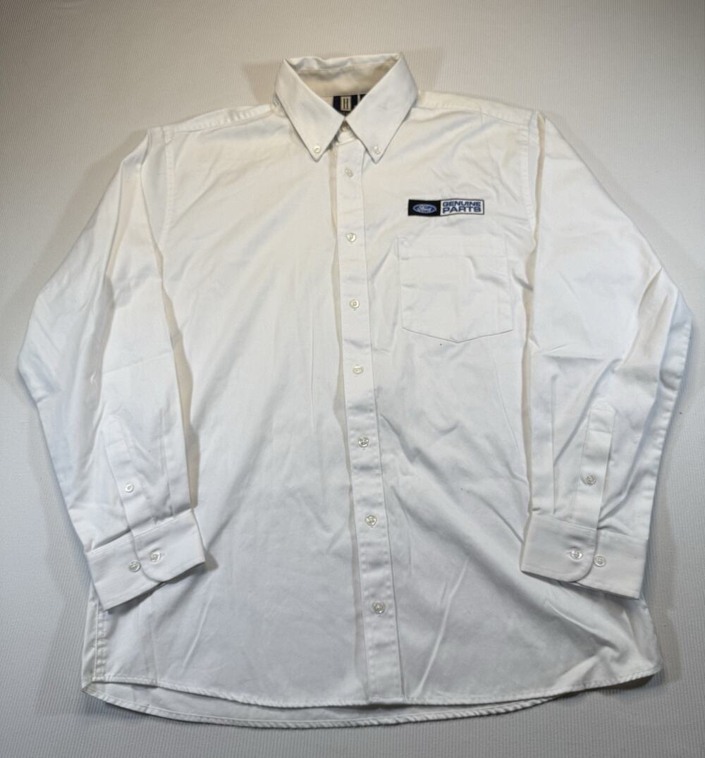 Hartwell Ford Genuine Parts Button Front Shirt Men’s Large White Work Uniform